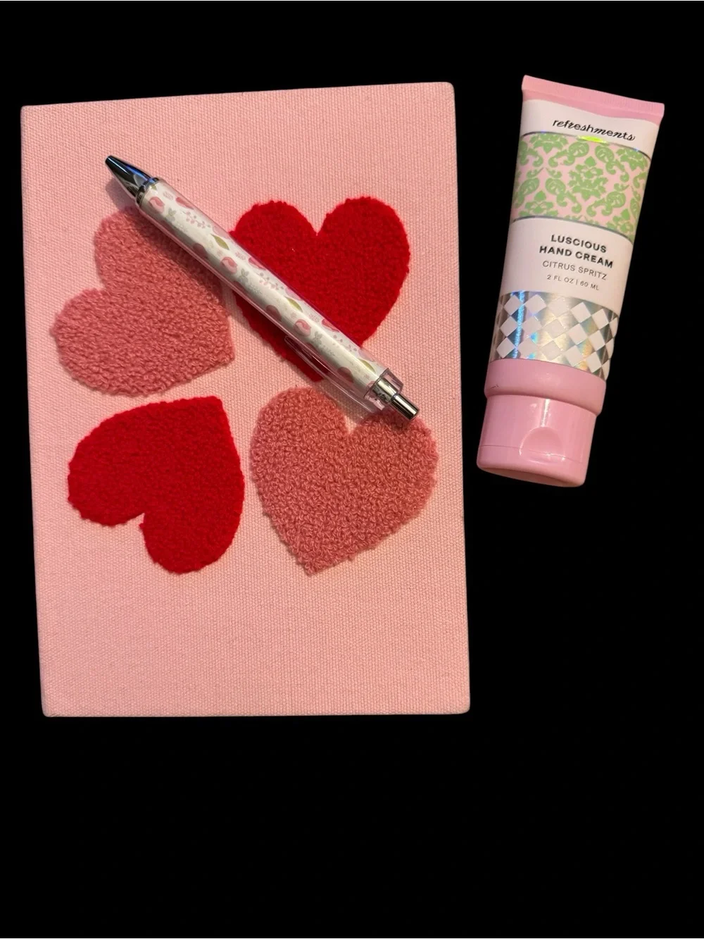 Pink Heart Journal Gift Set Pen Hand Cream Self Care Bundle